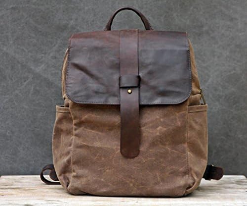 Handmade Brown Canvas and Leather Unisex Backpack with Camera SLR Insert