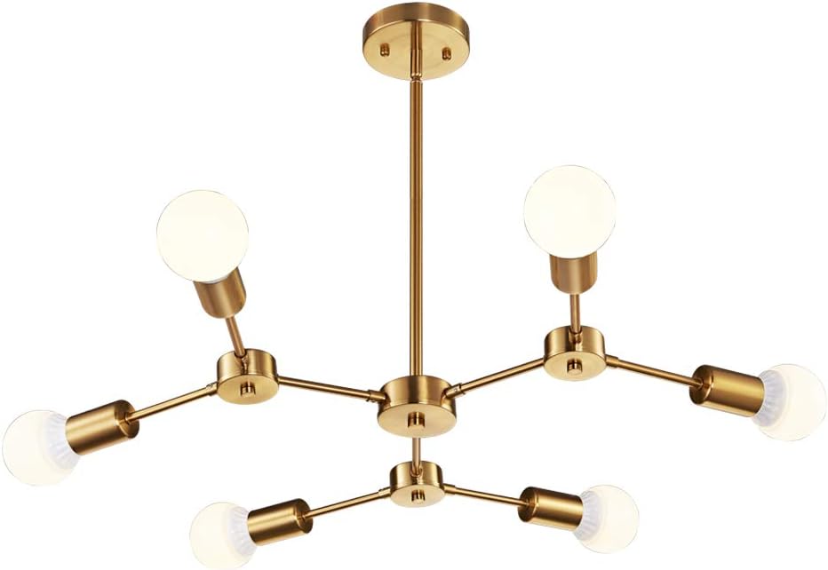 MELUCEE Modern Sputnik Chandeliers 6-Light Brass Mid Century Light Fixture Flush Mount Ceiling Light Pendant Light for Kitchen Island Living Room Bedroom Foyer Hallway