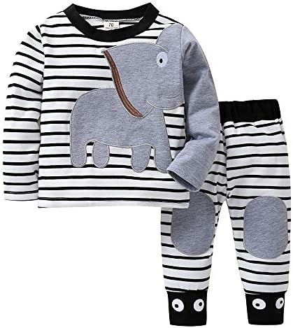FeiliandaJJ Baby Clothing Set, 2pcs Infant Toddler Baby Boy Girl Elephant Striped Print Long Sleeve T-Shirt Tops+Pants Outfits Clothes