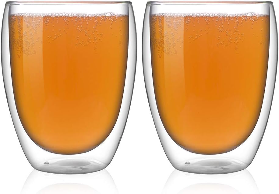 Glass Cups, GBESTE Double Wall Glass Mugs, Coffee Mugs or Tea Cups, Heat Resistance, Drinking Glasses,Water Glasses (350ml/Set of 2)