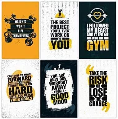 Set Of 6, 11x17 Inspirational Gym Posters | Motivational Fitness Wall Art For Home Gym Decorations | Bodybuilding Poster For Teens | Workout Prints With Motivation Quotes For Room Decor