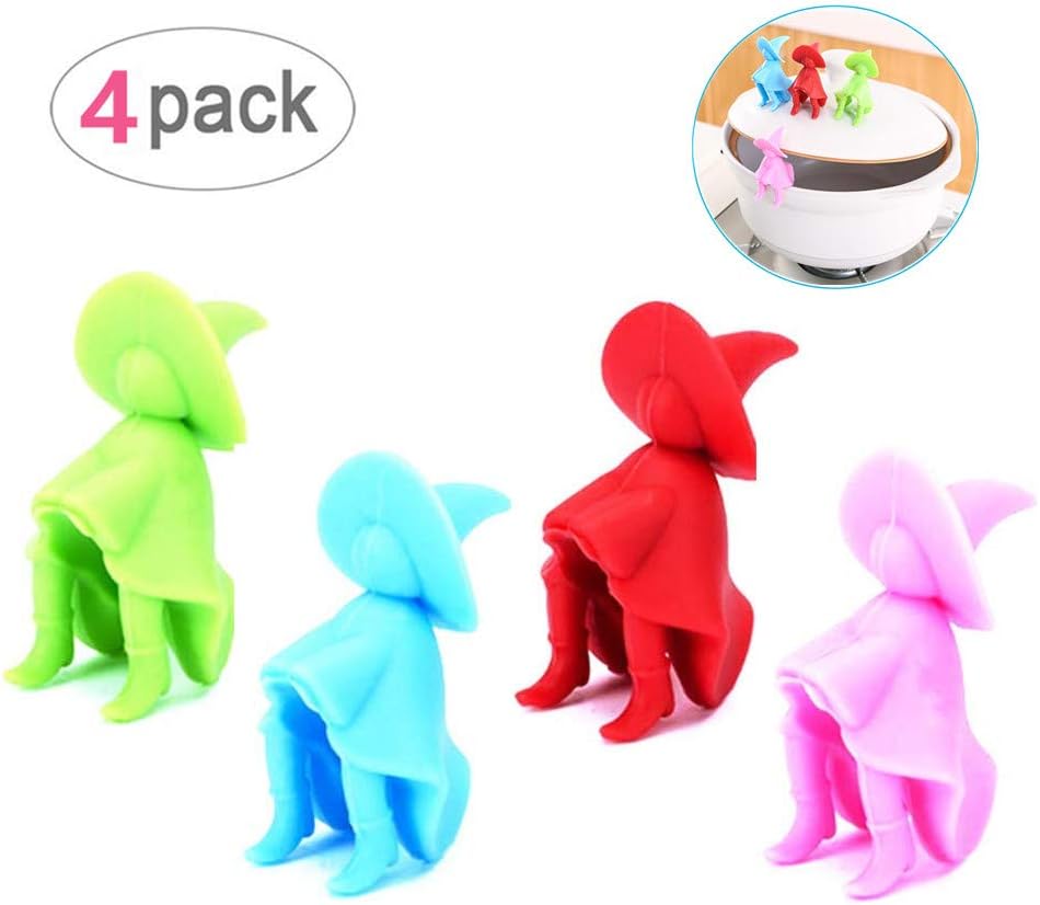 JEDELEOS Silicone Lid Lifters, Pot Lid Holders for Pots and Saucepan, Spill-proof Steam Releasers, Spoon Holders, Funny Kitchen Gadgets for Cooking (Pack of 4)