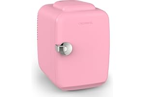 CROWNFUL Mini Fridge, 4 Liter/6 Can Portable Cooler and Warmer Personal Refrigerator for Skin Care, Cosmetics, Beverage, Food,Great for Bedroom, Office, Car, Dorm, ETL Listed (Pink)