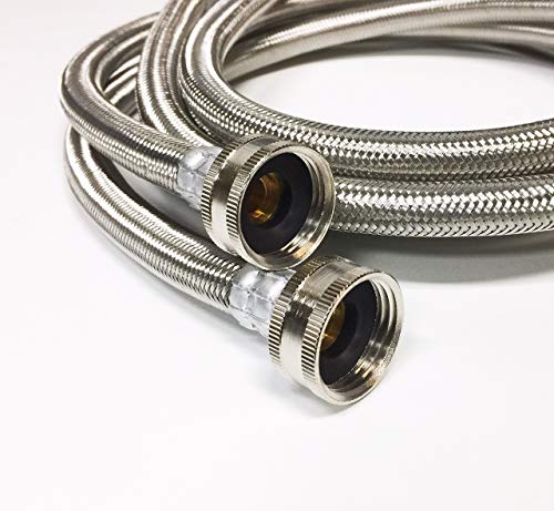 2-Pack Premium Stainless Steel Washing Machine Hoses - 5 FT No-Lead Burst Proof Water Inlet Supply Lines - Universal Connection - 10 Year Warranty - Thumbnail 2