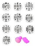 Mezerdoo 10Pcs Chic Unicorn Mermaid Pattern Nail Art Stamping Template Image + 1 stamper + 1 scraper