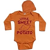 PandoraTees Little Sweet Potato Baby Gift Set, Sweet Potato Baby Costume, Long Sleeve Baby Bodysuit and Cap Outfit