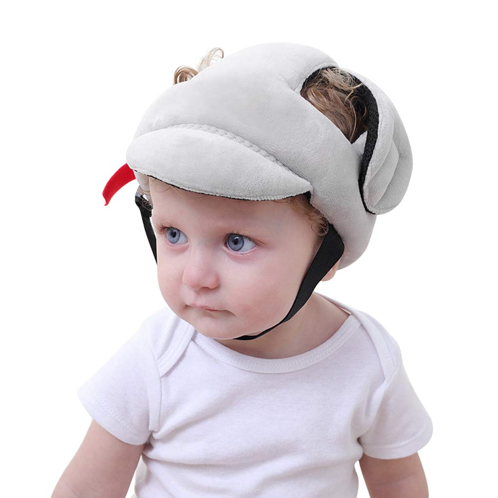 Toddler Baby Safety Hat Infant Crawling Helmet Anti-Collision Protective Hat Adjustable Headguard Hat for Baby Boys Girls Learn to Walk (Grey-fleece)