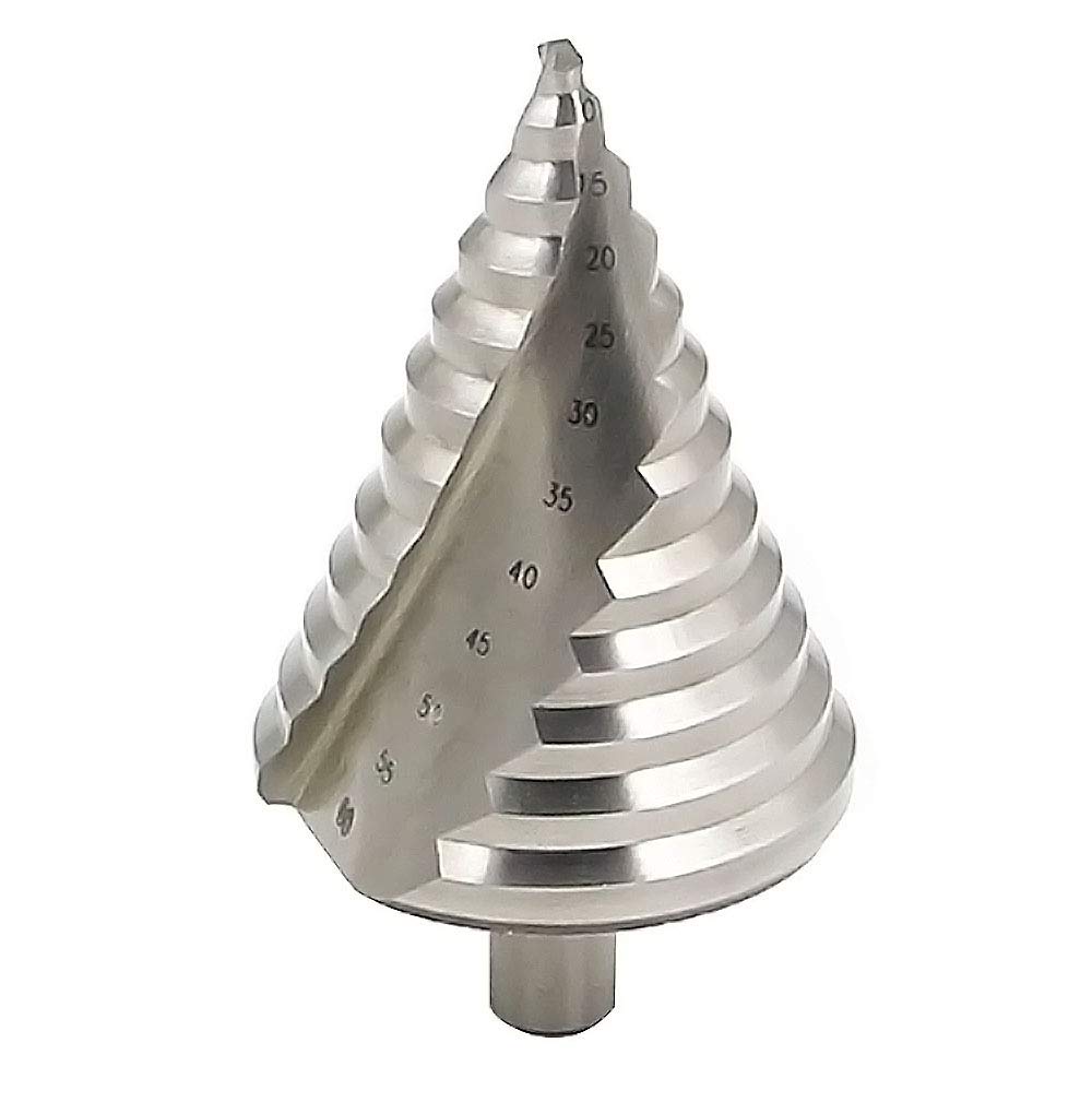 Meichoon Large HSS Step Cone Drill Bit Set 6-60mm Spiral Groove 12 Steps Sizes, Cobalt Cone Drilling Tool Hole Cutting, Enlarge, Metal Sheet, PVC Sheet Woodworking, Triangle Handle, DC18