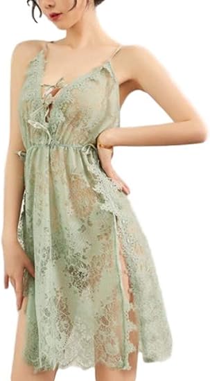 Amazon Co Jp ロカロカ セクシー ランジェリー キャミソール ロング スリップ ベビードール ネグリジェ ワンピース レース レディース 下着 ねまき 寝間着 部屋着 無地 ロング丈 スリット ルームワンピース ルームウェア 緑 Green ぐりーん グリーン グリーン 服