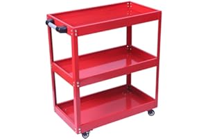 Steel Tool Service Push Cart with 3 Shelves,Heavy Duty Industrial Utility Service Cart, for Garage,Warehouse, Workshop, Repai