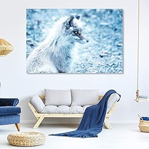 Canvas Wall Art for Living Room,Bedroom Home Artwork Paintings Snow Mountain Forest Fox Ready to Hang - 12x18 inches