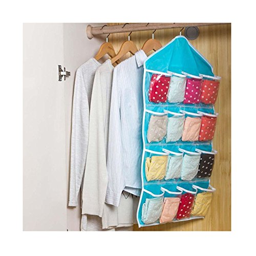 Closet Oranizer, [Blue] 16 Clear Pockets Over the Door Storage Closet Hanging Bag - Perfect for Shoes, Underwear, Socks, Bras and More! - Thumbnail 4