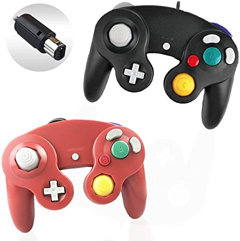 Reiso 2 Packs NGC Controllers Classic Wired Controller for Wii Gamecube(Red and Black)