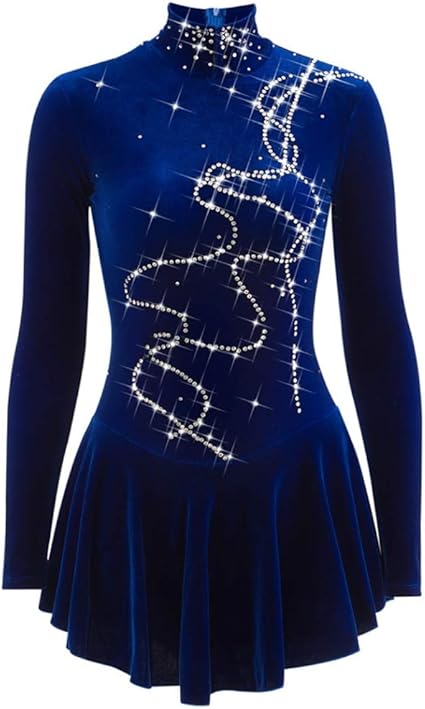 Yunnr Filles Enfants Velours Robe De Patinage Artistique A Manches Longues Et Col Haut Jupe De Gymnastique Simple Strass Justaucorps Costumes De Performance De Patinage Sur Glace Amazon Fr Sports Et Loisirs