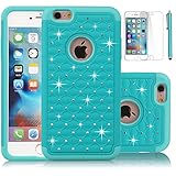 iPhone 6S Case,EC™ [Shockproof] Apple iPhone 6S Case, Heavy Duty Dual Layer Hybrid Stud Rhinestone Bling Protection Cover Case for Apple iPhone 6S / 6 (A Turquoise+Turquoise)