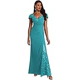 Laces Mother of The Bride Dresses with Slit Chiffon V Neck Mermaid Pleated Long Formal Evening Gowns for Women
