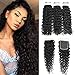 Brazilian Hair Water Wave 3 Bundles with Closure Human Hair Bundles with 4x4 Lace Closure 100% Unprocessed Virgin Human Hair Ocean Wave Bundles Natural Color (18 20 22+16)