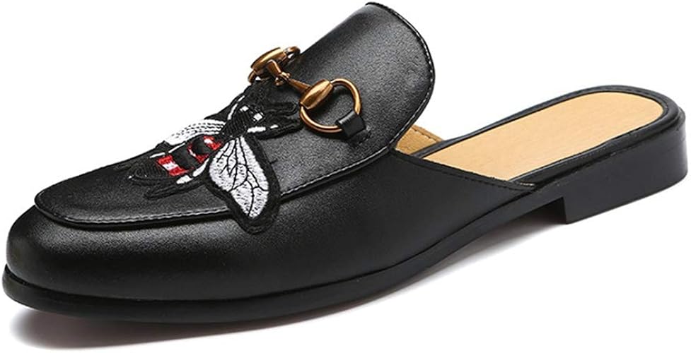Amazon Dazzling S ビジネススリッパ 革サンダル メンズ スリッパ 蜂モチーフ かかとなし レザー オフィス用サンダル ドレスサンダル 宴会 パーティー お洒落 通勤 防臭 通気性抜群 ノンスリップ 防水 サンダル フラット 大きいサイズ Dazzling S ファッション