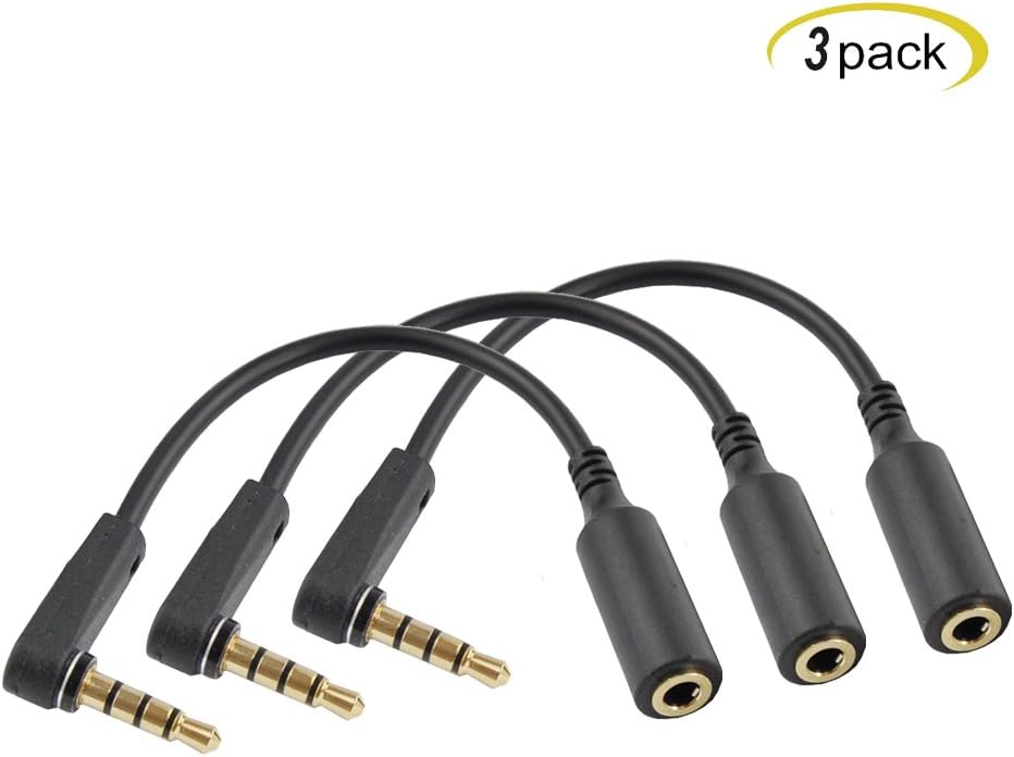LiKuCo3Pack 6 inch 4-Pole 3.5mm Male Right Angle to 3.5mm Female Stereo Audio Cable Headset Extension Cable,M to F Audio Cable (3Pack Black)