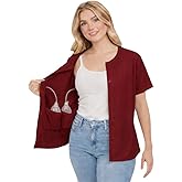 USBD Post Mastectomy Shirt with Drain Pockets Crew Neck Post Op Button Down Recovery Tops