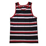 YAGO Men's Striped Tank Top YG5213 (Black/Red/Gray, Small)