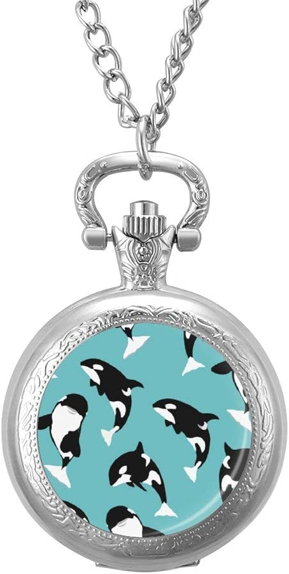 Amazon 懐中時計 シャチ柄 鯱柄 ポケットウォッチ ナースウォッチ ペンダント チェーン ネックレス 合金製 紳士 プレゼント ギフト かわいい Pocket Watch 看護師 シルバー 銅 ブラック メンズ レディース 懐中時計 腕時計 通販