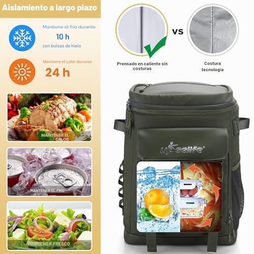 Upeelife Mochila Nevera Isotermica, 30L Grande Mochila Nevera Portatil Impermeable, Bolsa Picnic Termica Prueba de Fugas