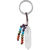 moonsix Crystal Hexagon Prism Keychain with 7 Chakra Beads | Natural Reiki Healing Stones Keyring Charm Decor for Unisex
