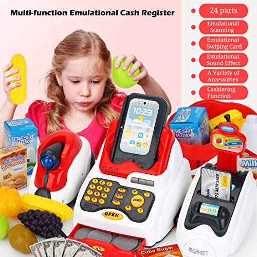 ANNA SHOP 24Pcs Kasse Spielzeug Kinder Supermarkt Spielzeug Supermarktkasse mit Scanner Rollenspiel Kinderkasse… – Bild 2