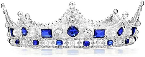 CamingHG Baroque Red Rhinestones Bridal Crown Tiara Headdress Bride Hair Accessories (Silver-blue)