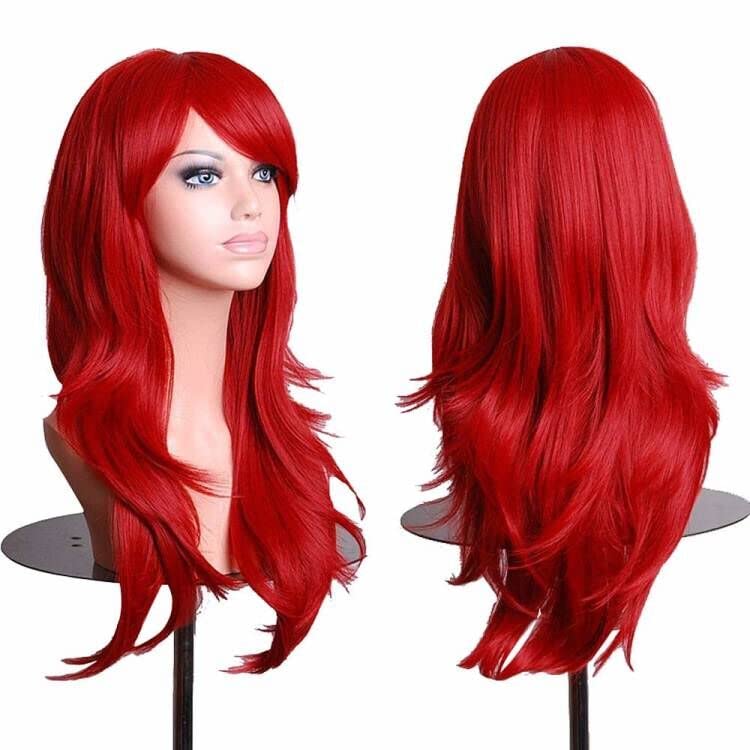 ColorfulPanda Charming Long Red Wigs for Women Curly Wavy Synthetic Hair Ends Halloween Costume Cosplay Wig (Red)