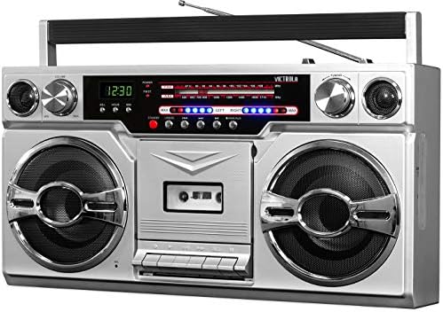 Amazon.com: Victrola 1980s Retro Bluetooth Boombox with Cassette Player and  AM/FM Radio, Wired and Wireless Streaming, Classic 80s Style with Modern  Technology, Silver: Electronics