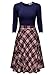 MISSMAY Women's Vintage Retro Plaid Patchwork A-line Cocktail Party Dress Navy Blue
