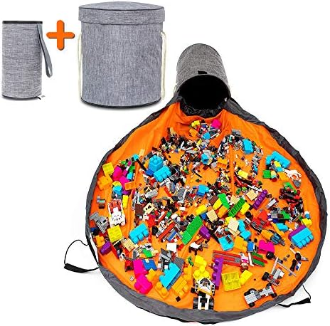 Tibsy おもちゃ収納バスケットとプレイマット キャンバス収納ビン人形オーガナイザー Swoopバッグ 丈夫なハンドル付き グレーバケツコンテナ カバーシール用 長さ60インチ ミニビン収納マット