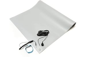 Bertech ESD Anti-Static Table Mat Kit, 36 In. x 36 In., Gray, Includes an ESD Wrist Strap and ESD Grounding Cord, MADE IN USA