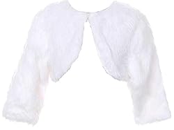 White Faux Fur Pearl Button Special Occasion Shrug