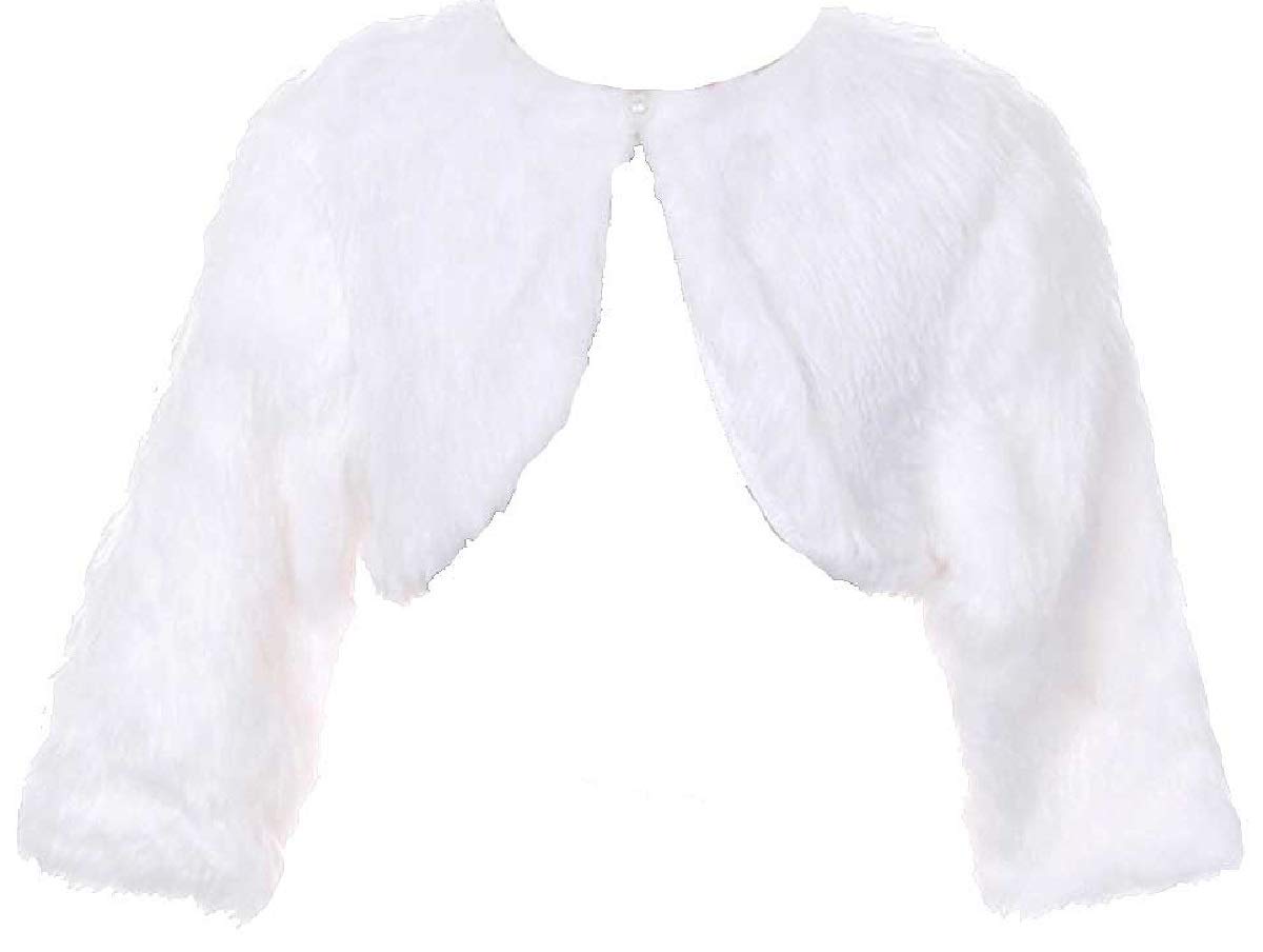 White Faux Fur Pearl Button Special Occasion Shrug