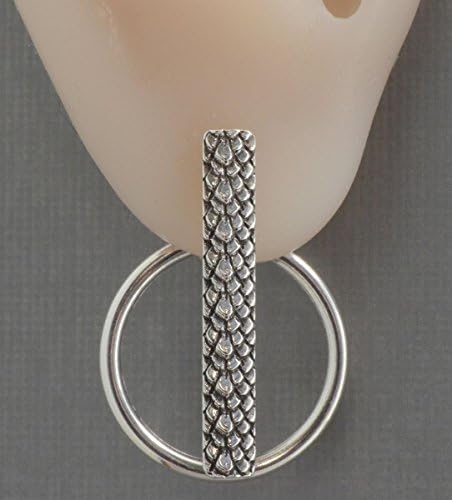 Two in one sterling silver hoop front back ear jacket earrings, double two sided snakeskin bar post studs