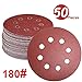 WINGONEER 50PCS Sanding Discs Pads, 5-Inch 8-Hole 180-Grit Hook and Loop Aluminium Oxide Sandpaper for Random Orbital Sander