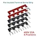 MILAPEAK Terminal Block and Strip - 10pcs (5 Sets) 5 Positions Dual Row 600V 25A Screw Terminal Blocks with Cover + 400V 25A 5 Positions Pre-Insulated Terminals Barrier Strips (Black & Red)