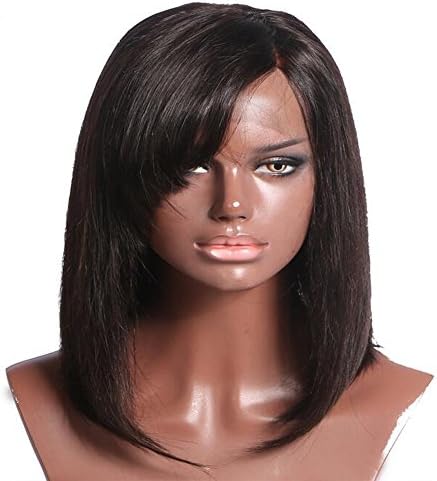 Short Bob Straight Remy Human Hair Lace Front Wigs with Bangs Preplucked Babyhair for Women Inexpensive (10")