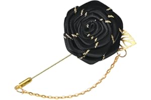 KILENER Rose Brooch Pin Cloth Rose Flower with Gold Leaf Brooch Suit Lapel Pins for Men Tassel Chain Brooch Rose Flower Pin Brooches for Men Suits Bridegroom Wedding Brooches Rose Pins