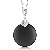Gem Stone King Black Onyx Pendant Necklace For Women | 925 Sterling Silver | Gemstone Birthstone | 19MM = 3/4 Inch | With 18 Inch Silver Chain