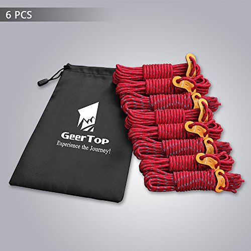 GEERTOP 4 mm Reflective Guylines Tent Cords Ultralight Camp Ropes with Aluminum Adjuster