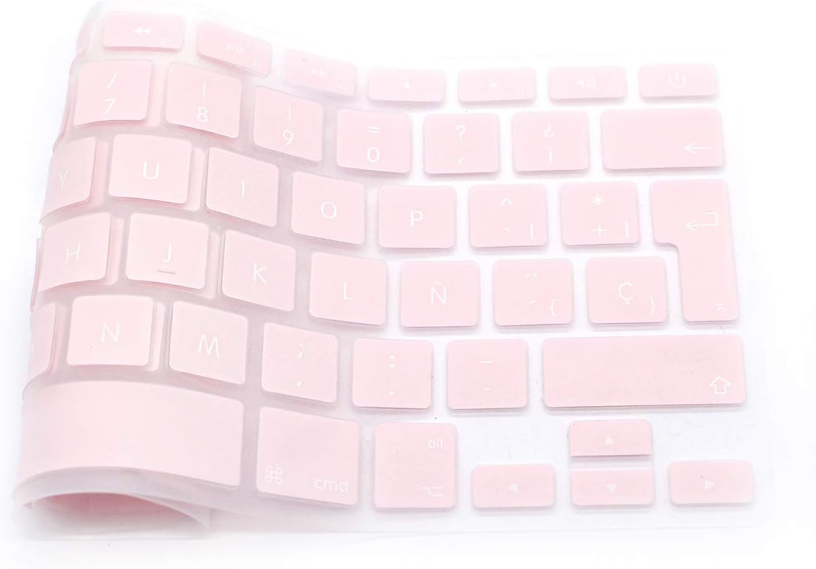 MMDW EU/UK Spanish Language Keyboard Cover for Macbook Pro 13,15 Inch (with or without Retina Display,2015 or Older Version)for Macbook Old Air 13 Inch European/ISO Keyboard Layout Silicone Skin-Pink - Image 4