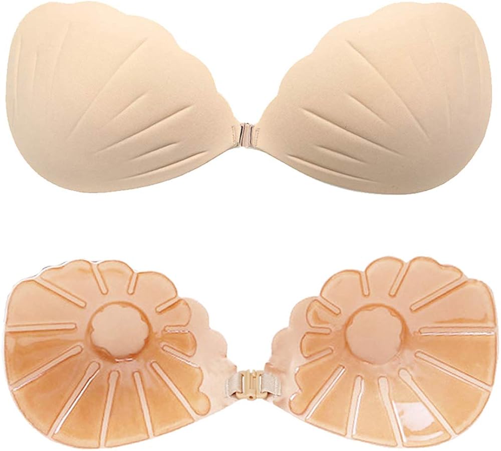 Women Push Up Strapless Sticky Plunge Bra Shells Shape Invisible