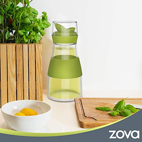 zova Clear Glass Cruet Bottle with Double Pour Spout and Lid for Kitchen, Restaurant, Set of 2, 7.5 oz/220 ml