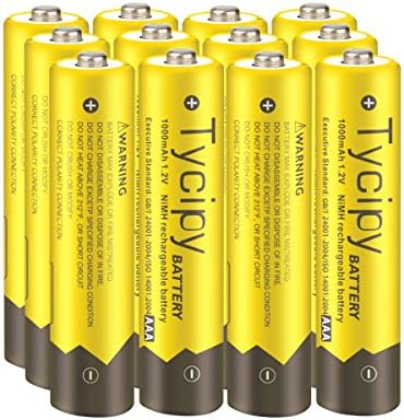 Tycipy 12 Pack 1.2V 1000mAh Rechargeable Ni-MH AAA Batteries