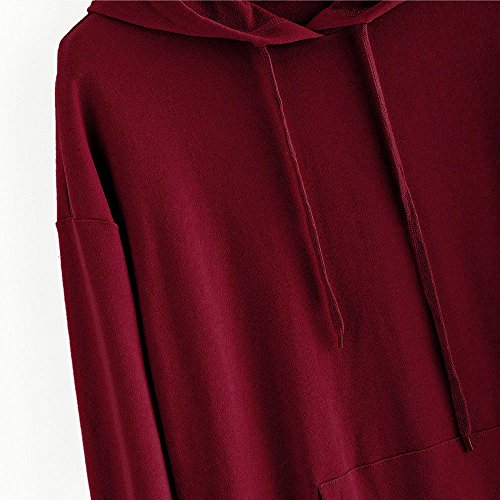 Sunhusing Womens Love Heart Print Long Sleeve Casual Pocket Drawstring Hoodie Jumper Sweatshirt Pullover Tops Wine