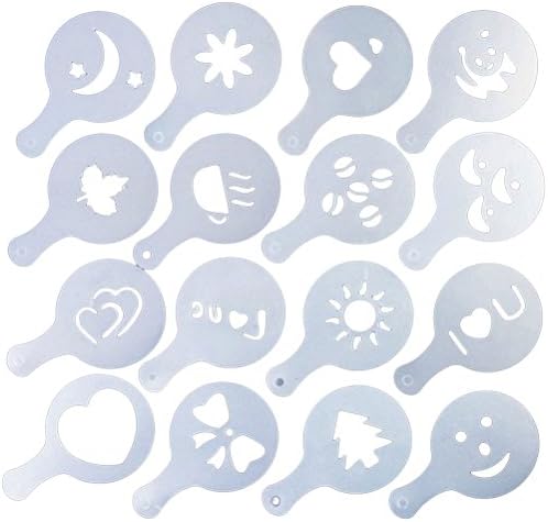 16pcs Coffee Stencil Filter Coffee Maker Cappuccino Coffee Barista Mold Templates Strew Flowers Pad Spray Art Coffee Tools
